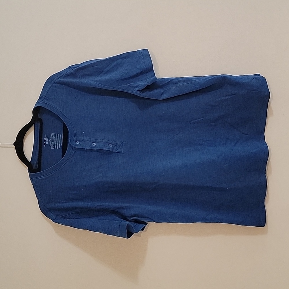 Vince mens large Henley blue short sleeve peru 100% cotton